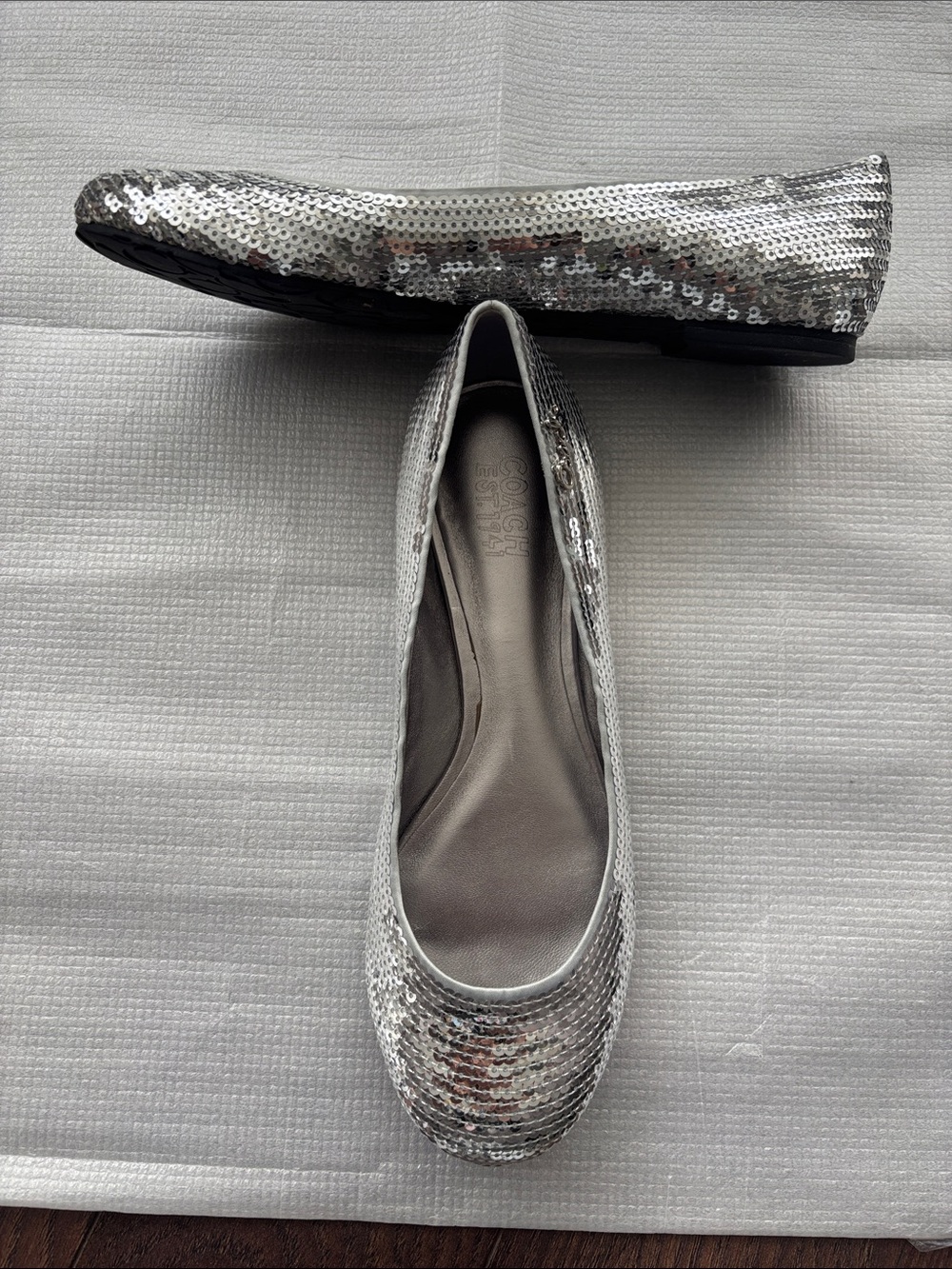 Coach Silver Sequin Ballet Flats